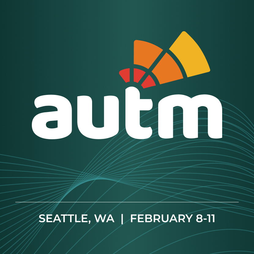 AUTM logo on green background